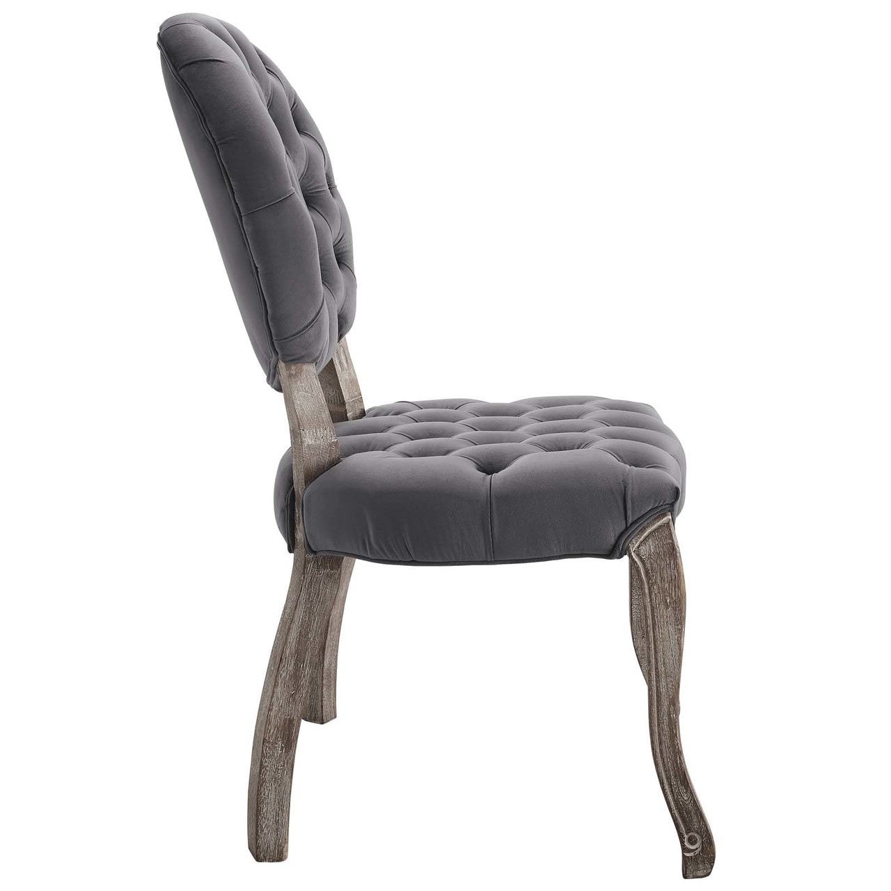 Exhibit French Vintage Dining Performance Velvet Side Chair, Velvet Fabric Wood, Grey Gray 15390