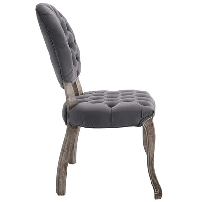 Exhibit French Vintage Dining Performance Velvet Side Chair, Velvet Fabric Wood, Grey Gray 15390