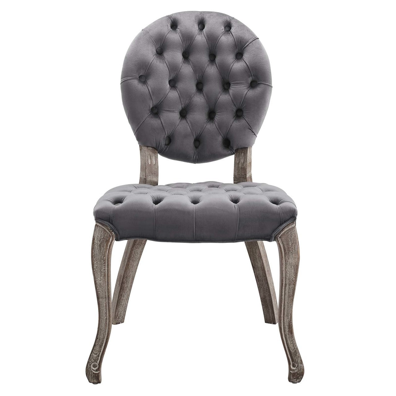 Exhibit French Vintage Dining Performance Velvet Side Chair, Velvet Fabric Wood, Grey Gray 15390