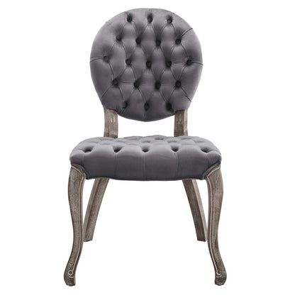 Exhibit French Vintage Dining Performance Velvet Side Chair, Velvet Fabric Wood, Grey Gray 15390