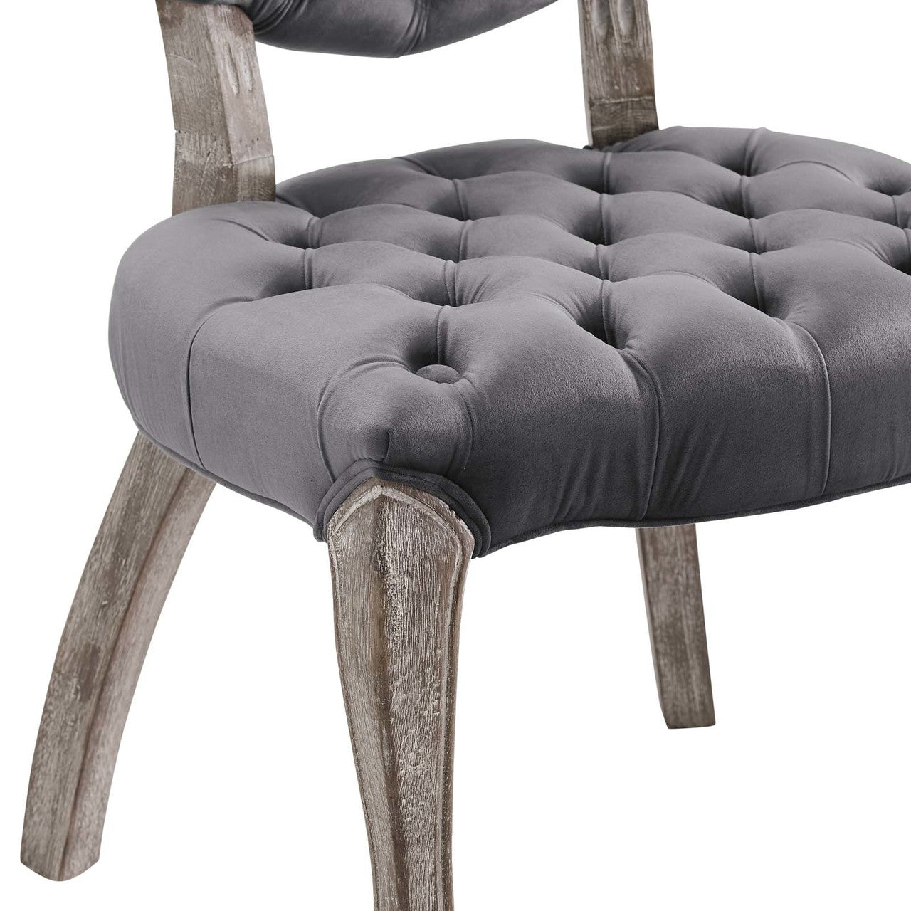 Exhibit French Vintage Dining Performance Velvet Side Chair, Velvet Fabric Wood, Grey Gray 15390