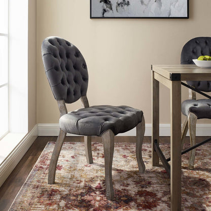 Exhibit French Vintage Dining Performance Velvet Side Chair, Velvet Fabric Wood, Grey Gray 15390