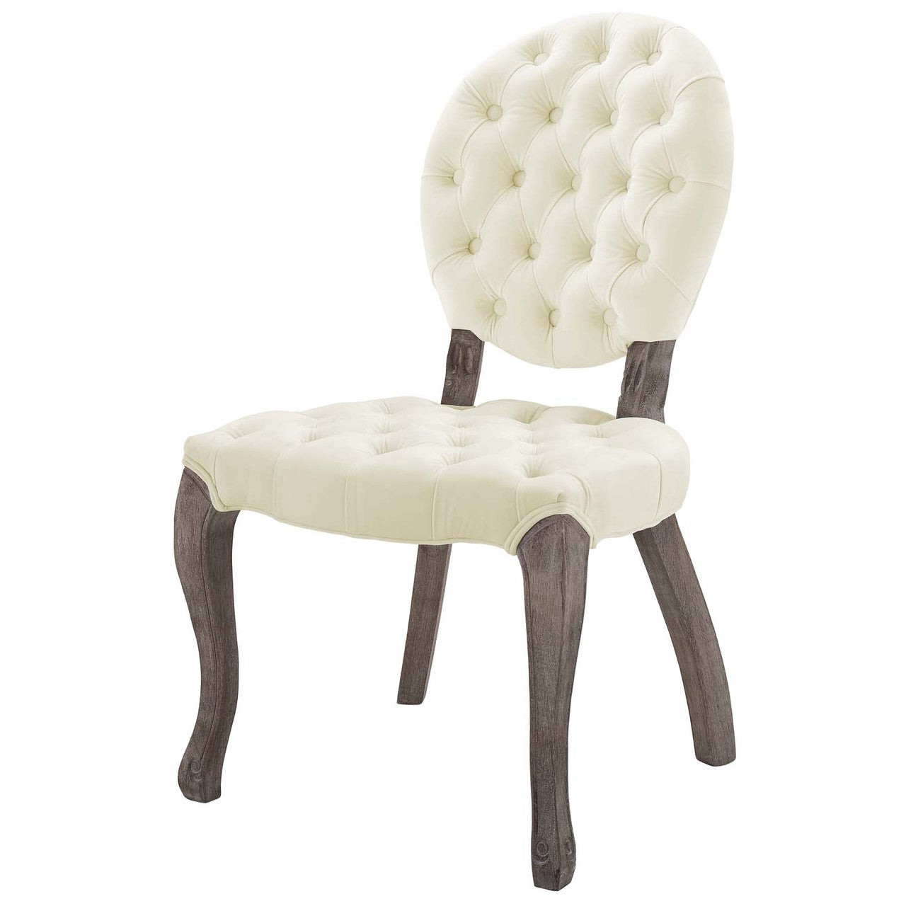 Exhibit French Vintage Dining Performance Velvet Side Chair, Velvet Fabric Wood, Ivory White 15391