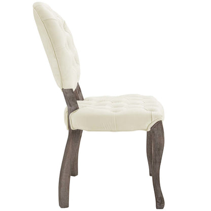Exhibit French Vintage Dining Performance Velvet Side Chair, Velvet Fabric Wood, Ivory White 15391