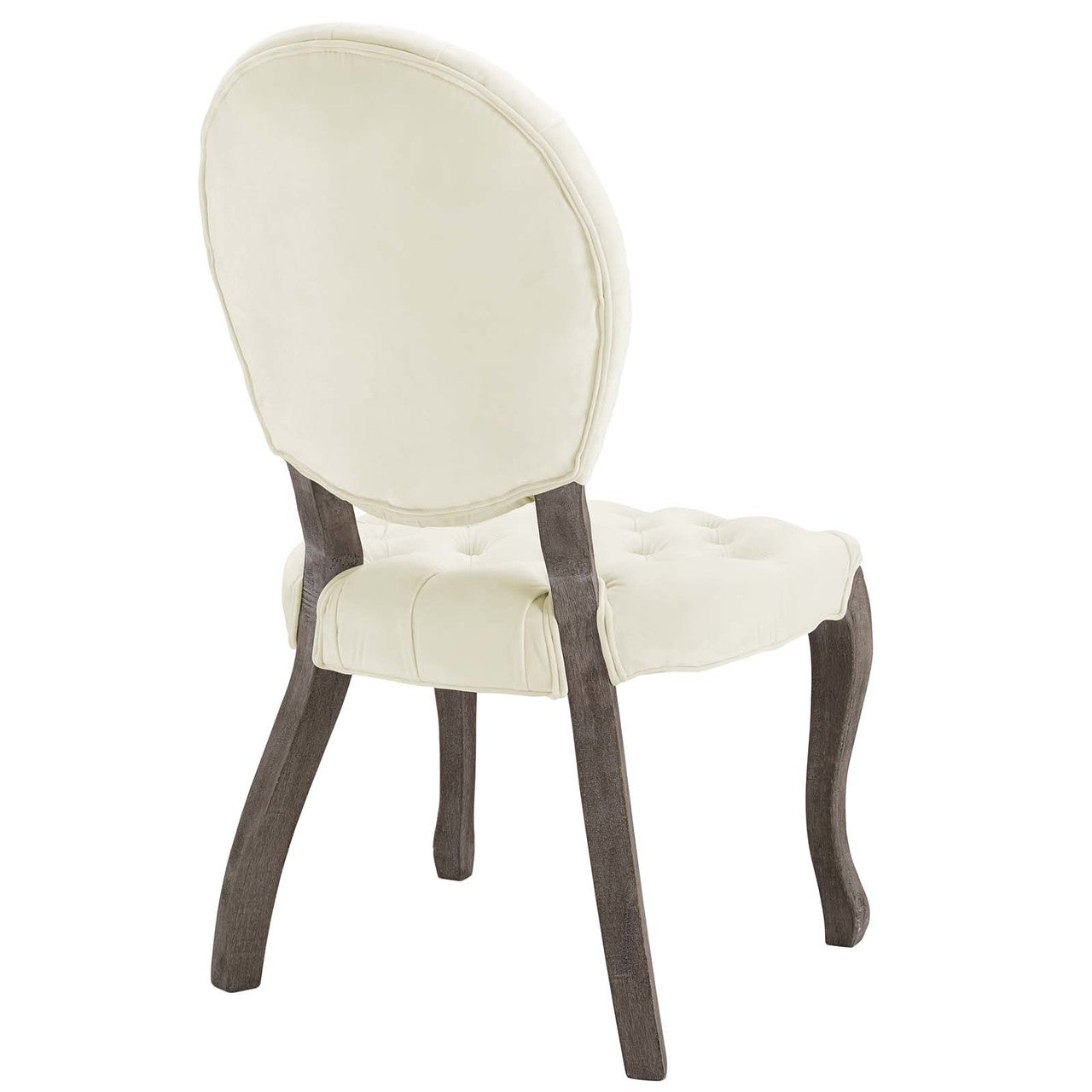 Exhibit French Vintage Dining Performance Velvet Side Chair, Velvet Fabric Wood, Ivory White 15391