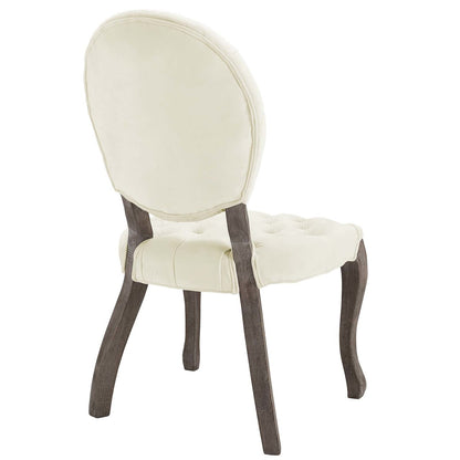Exhibit French Vintage Dining Performance Velvet Side Chair, Velvet Fabric Wood, Ivory White 15391