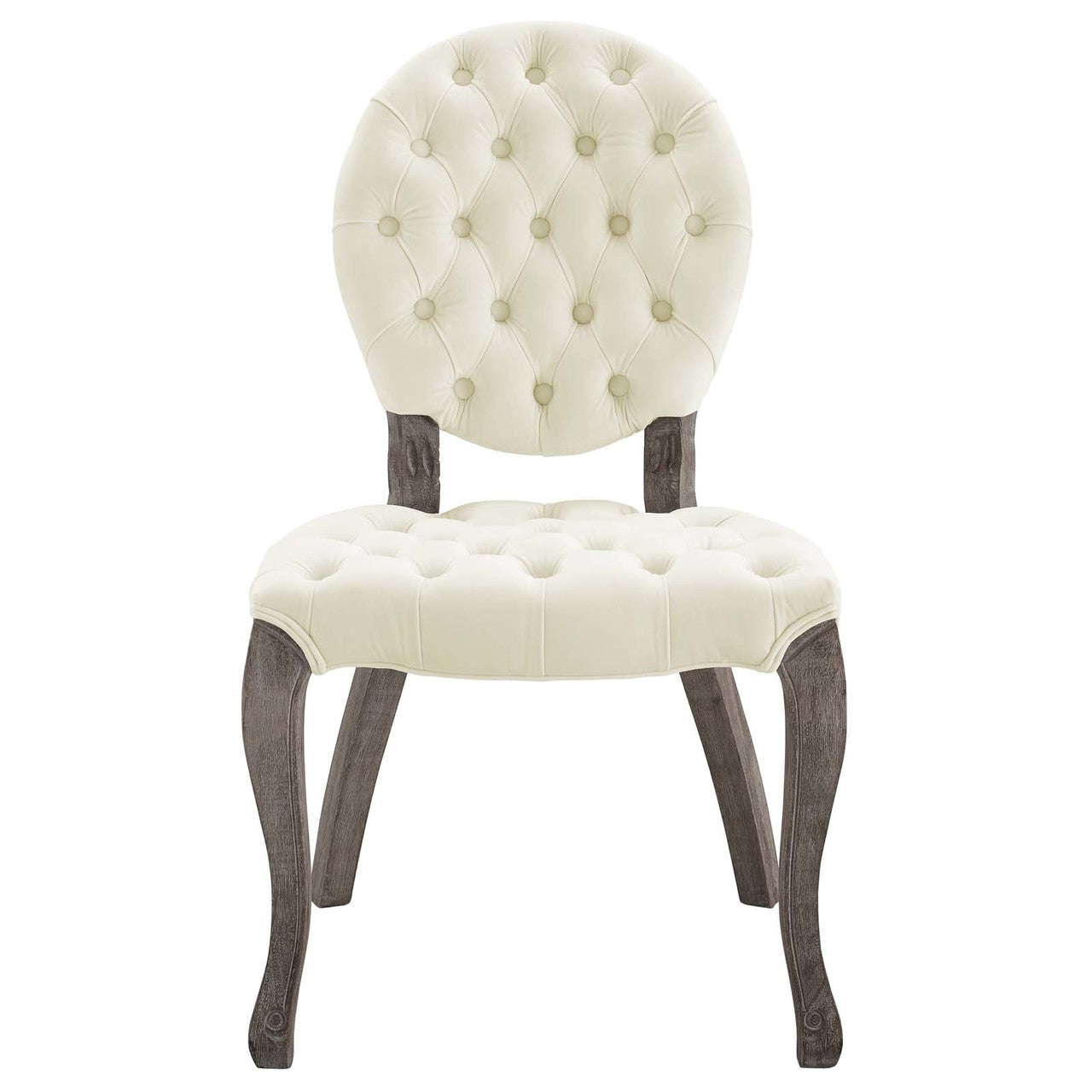 Exhibit French Vintage Dining Performance Velvet Side Chair, Velvet Fabric Wood, Ivory White 15391