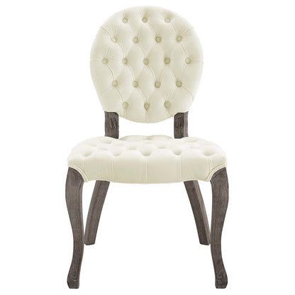 Exhibit French Vintage Dining Performance Velvet Side Chair, Velvet Fabric Wood, Ivory White 15391