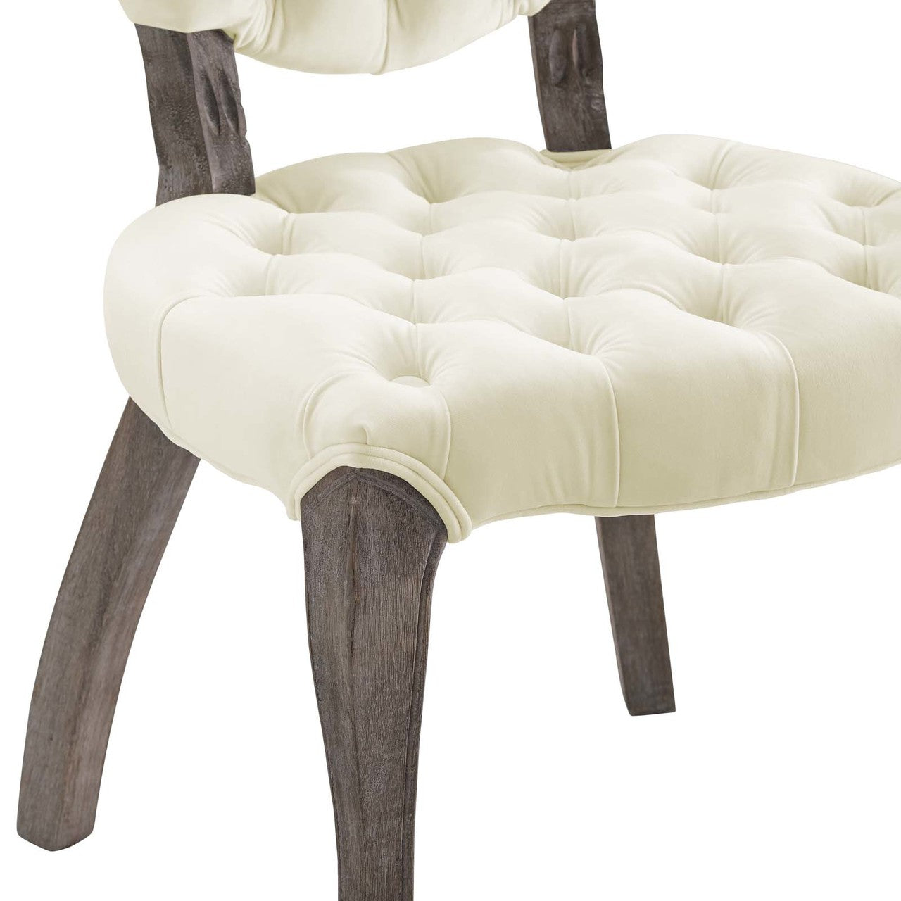 Exhibit French Vintage Dining Performance Velvet Side Chair, Velvet Fabric Wood, Ivory White 15391