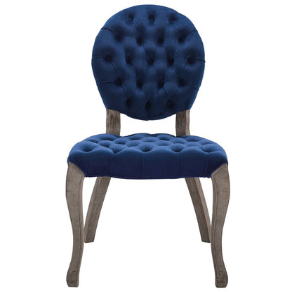 Exhibit French Vintage Dining Performance Velvet Side Chair, Velvet Fabric Wood, Navy Blue 15392