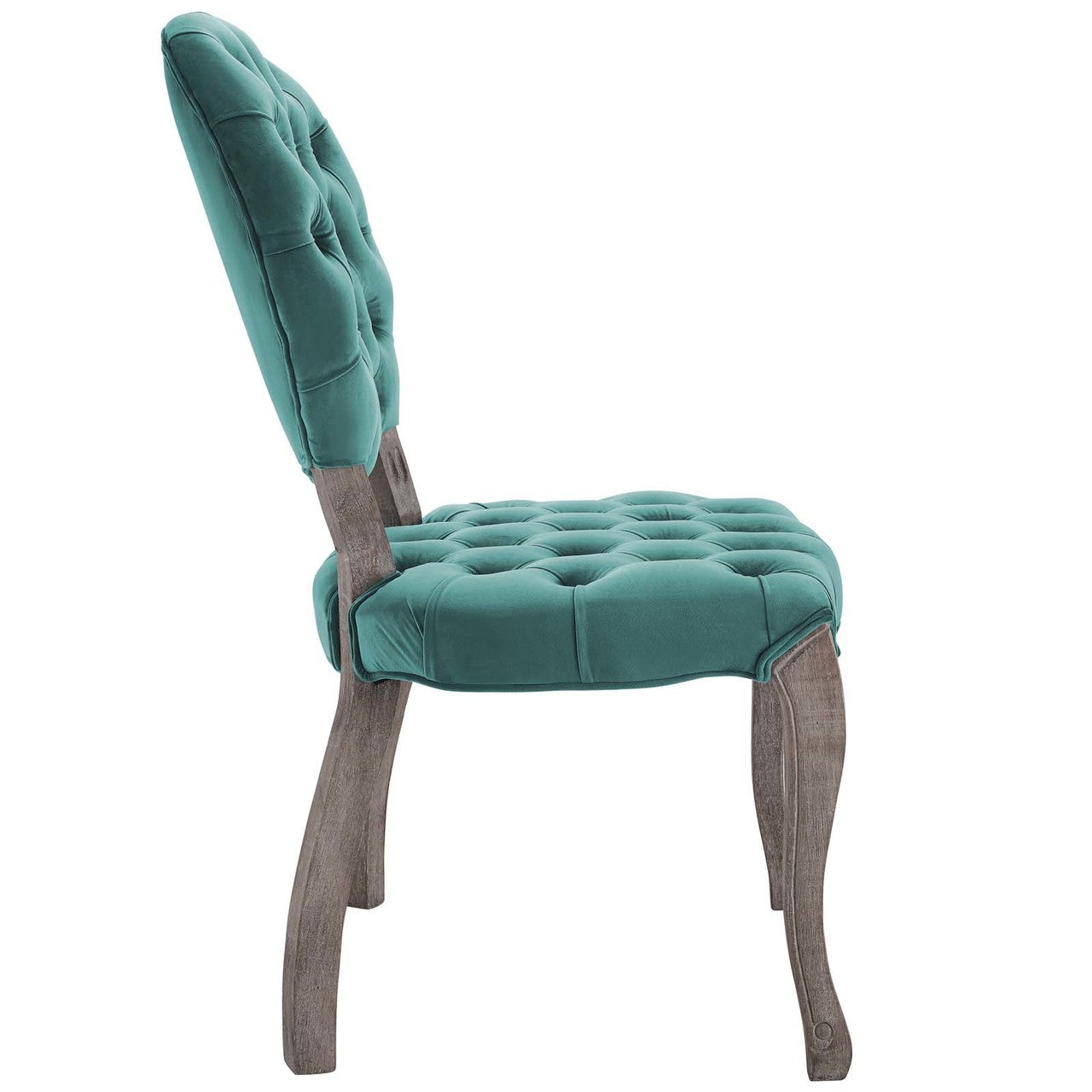 Exhibit French Vintage Dining Performance Velvet Side Chair, Velvet Fabric Wood, Aqua Blue 15393