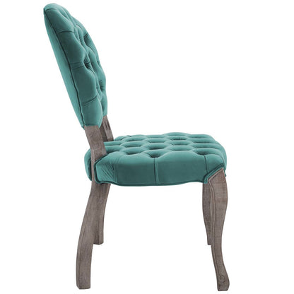 Exhibit French Vintage Dining Performance Velvet Side Chair, Velvet Fabric Wood, Aqua Blue 15393