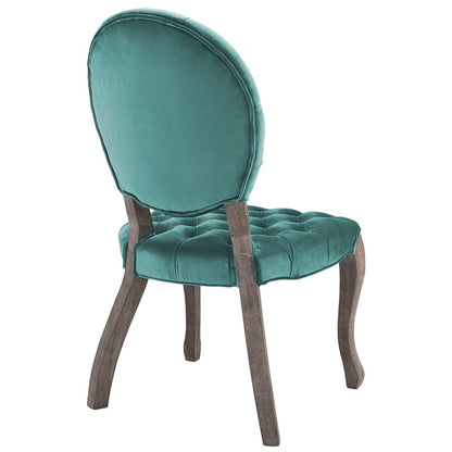 Exhibit French Vintage Dining Performance Velvet Side Chair, Velvet Fabric Wood, Aqua Blue 15393