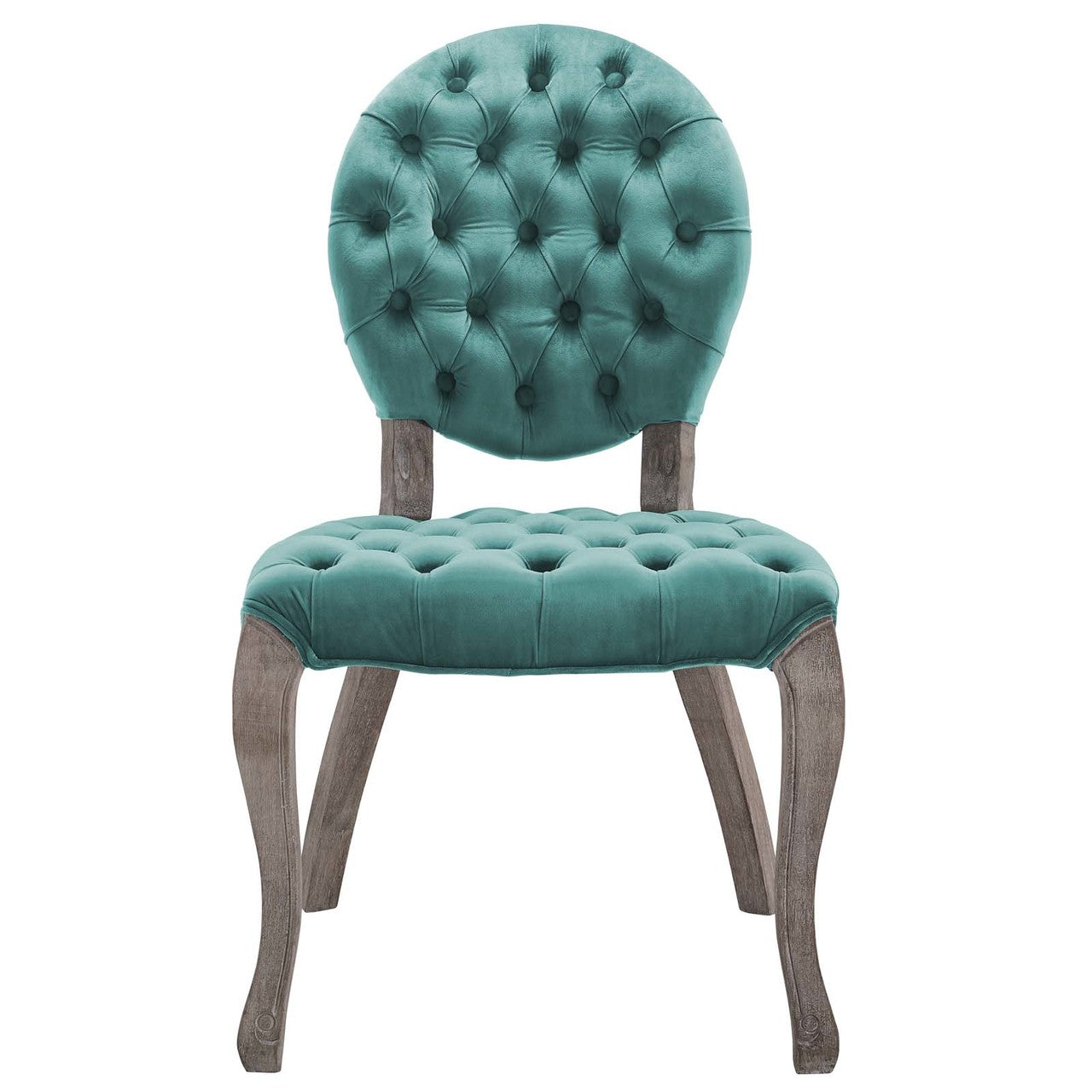 Exhibit French Vintage Dining Performance Velvet Side Chair, Velvet Fabric Wood, Aqua Blue 15393
