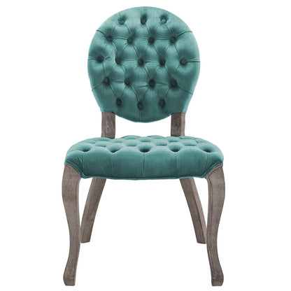 Exhibit French Vintage Dining Performance Velvet Side Chair, Velvet Fabric Wood, Aqua Blue 15393