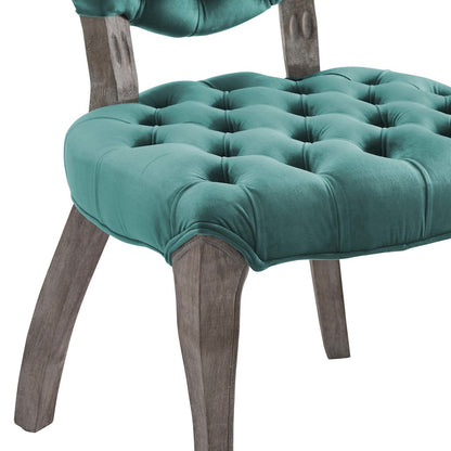 Exhibit French Vintage Dining Performance Velvet Side Chair, Velvet Fabric Wood, Aqua Blue 15393