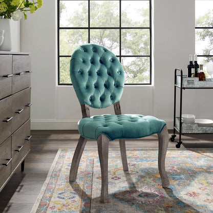 Exhibit French Vintage Dining Performance Velvet Side Chair, Velvet Fabric Wood, Aqua Blue 15393
