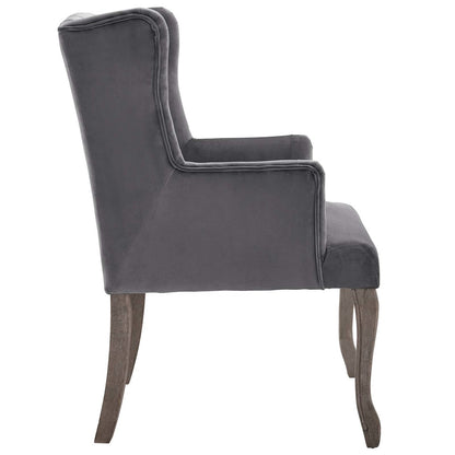 Realm French Vintage Dining Performance Velvet Armchair, Velvet Fabric Wood, Grey Gray 15394