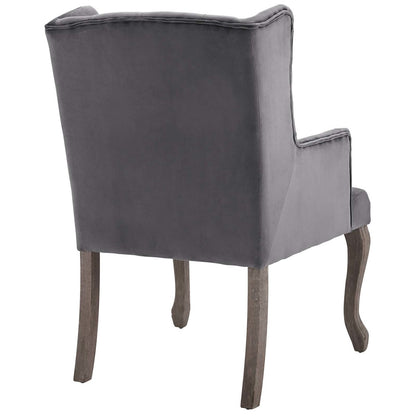 Realm French Vintage Dining Performance Velvet Armchair, Velvet Fabric Wood, Grey Gray 15394