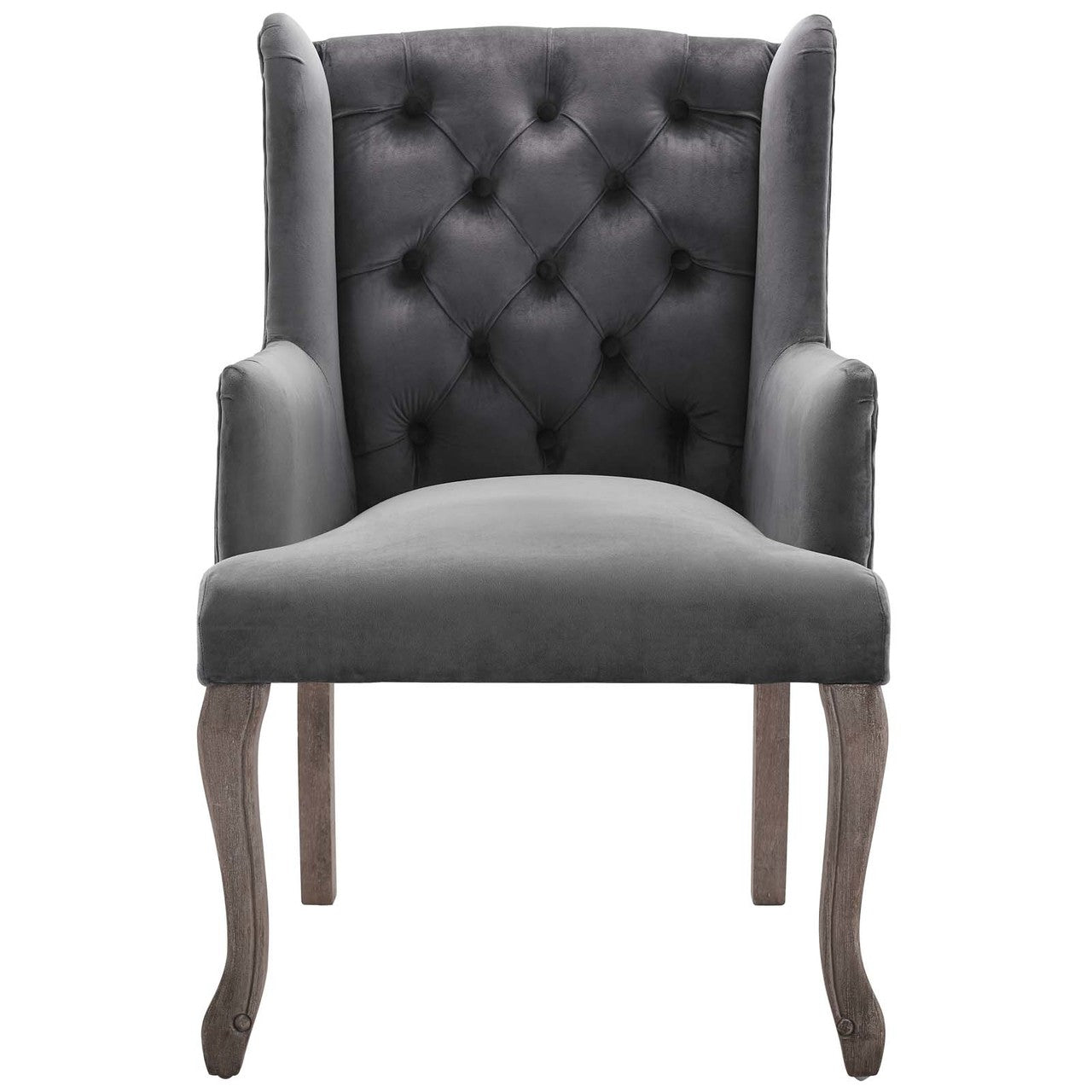 Realm French Vintage Dining Performance Velvet Armchair, Velvet Fabric Wood, Grey Gray 15394