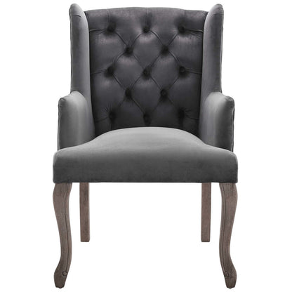 Realm French Vintage Dining Performance Velvet Armchair, Velvet Fabric Wood, Grey Gray 15394