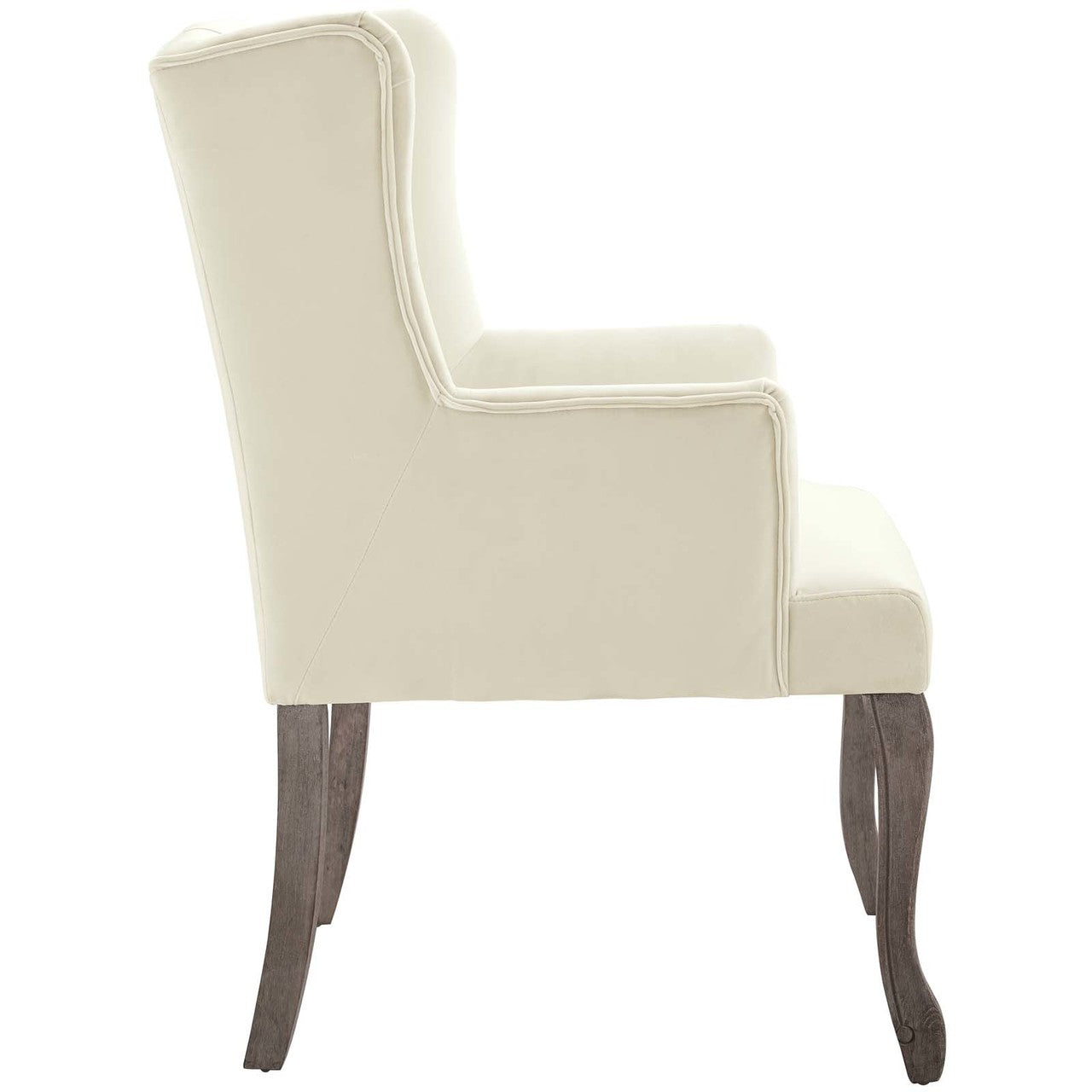 Realm French Vintage Dining Performance Velvet Armchair, Velvet Fabric Wood, Ivory White 15395