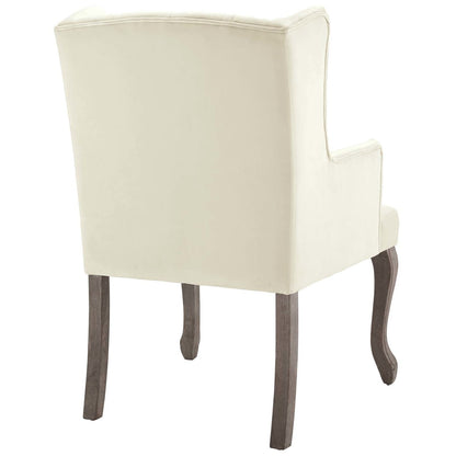 Realm French Vintage Dining Performance Velvet Armchair, Velvet Fabric Wood, Ivory White 15395
