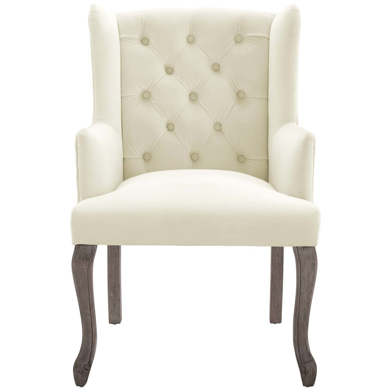 Realm French Vintage Dining Performance Velvet Armchair, Velvet Fabric Wood, Ivory White 15395