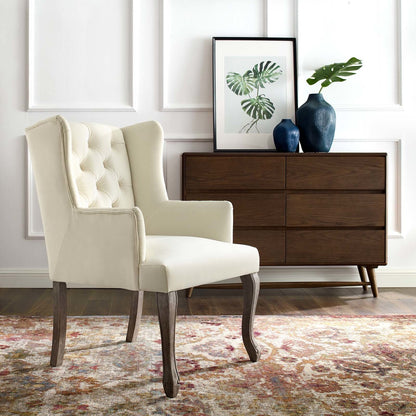 Realm French Vintage Dining Performance Velvet Armchair, Velvet Fabric Wood, Ivory White 15395