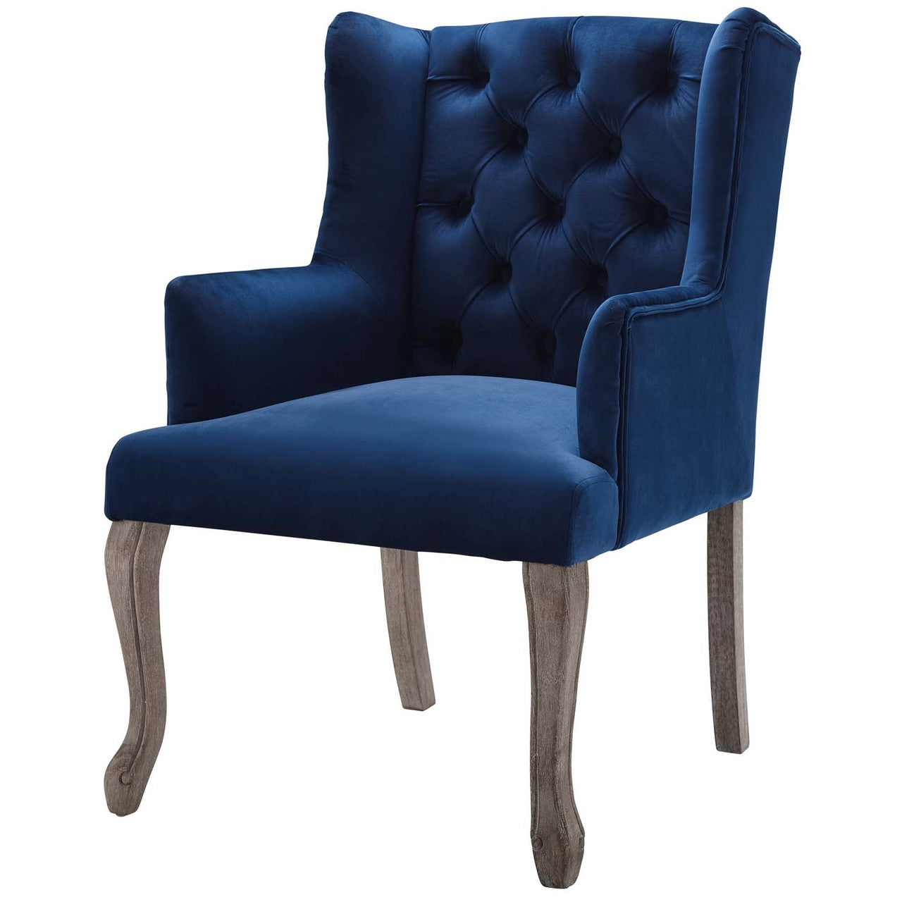 Realm French Vintage Dining Performance Velvet Armchair, Velvet Fabric Wood, Navy Blue 15396