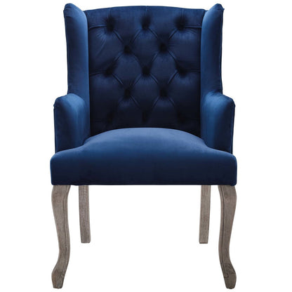 Realm French Vintage Dining Performance Velvet Armchair, Velvet Fabric Wood, Navy Blue 15396