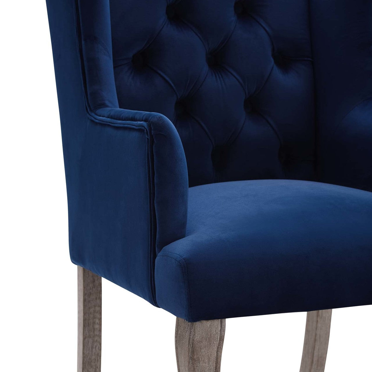 Realm French Vintage Dining Performance Velvet Armchair, Velvet Fabric Wood, Navy Blue 15396