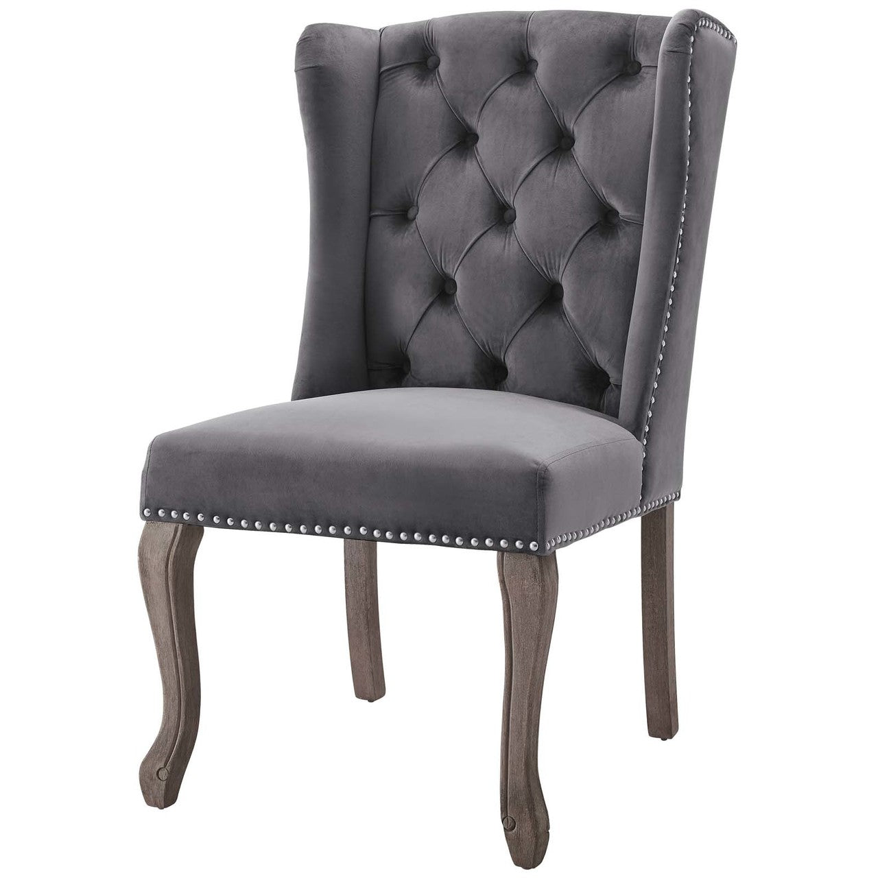 Apprise French Vintage Dining Performance Velvet Side Chair, Velvet Fabric Wood, Grey Gray 15397