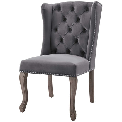 Apprise French Vintage Dining Performance Velvet Side Chair, Velvet Fabric Wood, Grey Gray 15397