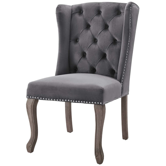 Apprise French Vintage Dining Performance Velvet Side Chair, Velvet Fabric Wood, Grey Gray 15397