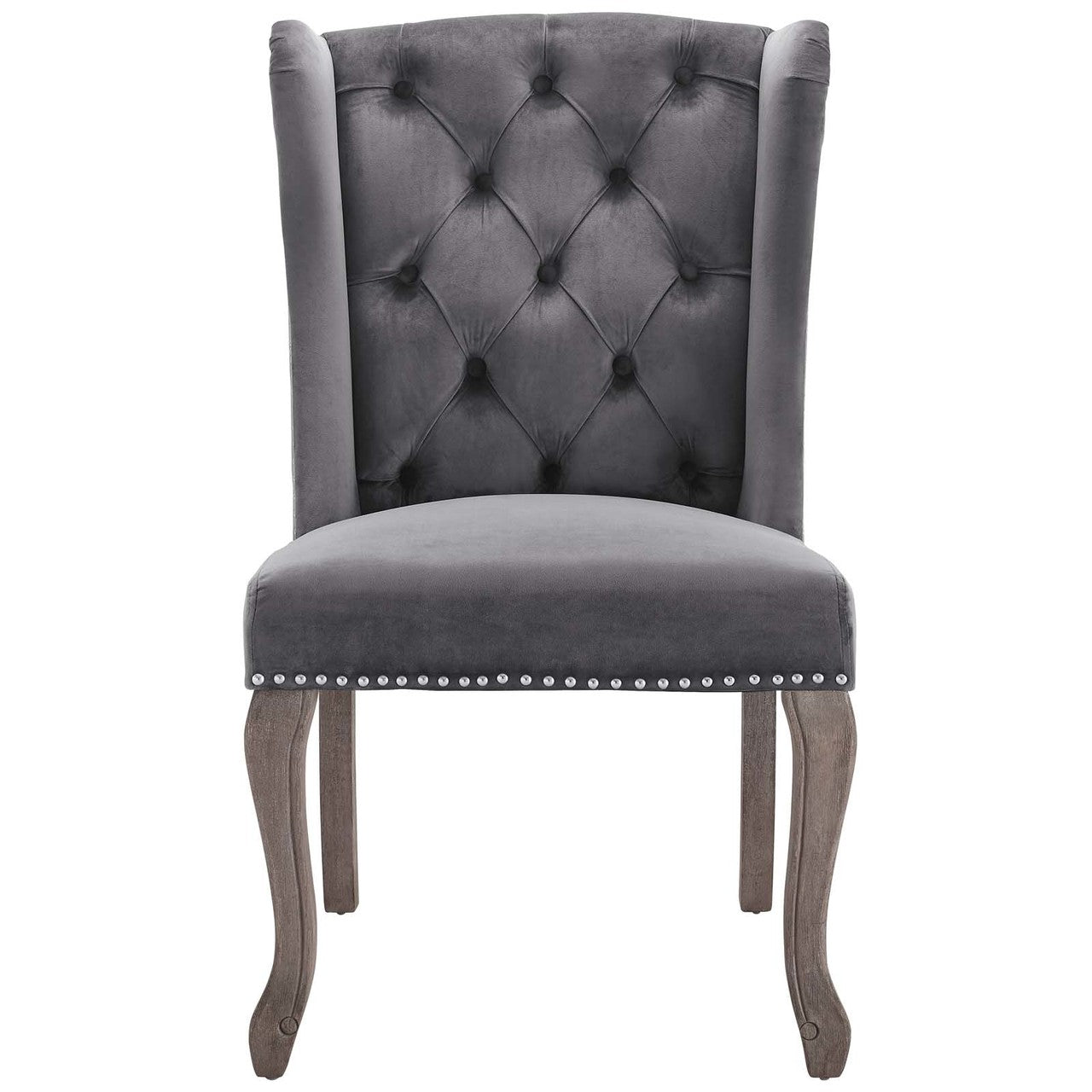 Apprise French Vintage Dining Performance Velvet Side Chair, Velvet Fabric Wood, Grey Gray 15397