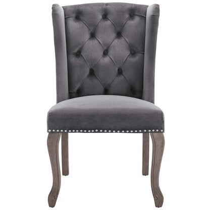 Apprise French Vintage Dining Performance Velvet Side Chair, Velvet Fabric Wood, Grey Gray 15397