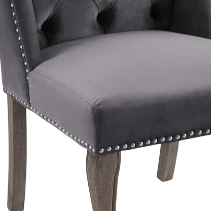 Apprise French Vintage Dining Performance Velvet Side Chair, Velvet Fabric Wood, Grey Gray 15397