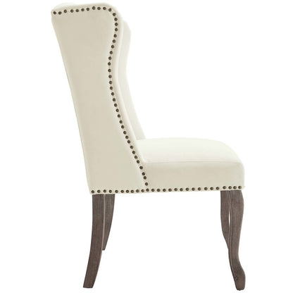 Apprise French Vintage Dining Performance Velvet Side Chair, Velvet Fabric Wood, Ivory White 15398