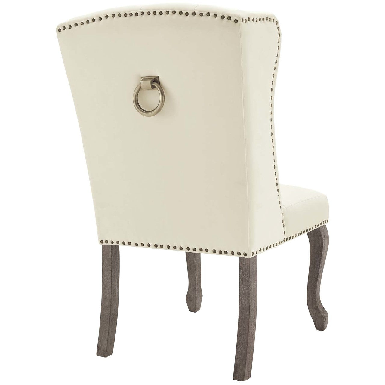 Apprise French Vintage Dining Performance Velvet Side Chair, Velvet Fabric Wood, Ivory White 15398