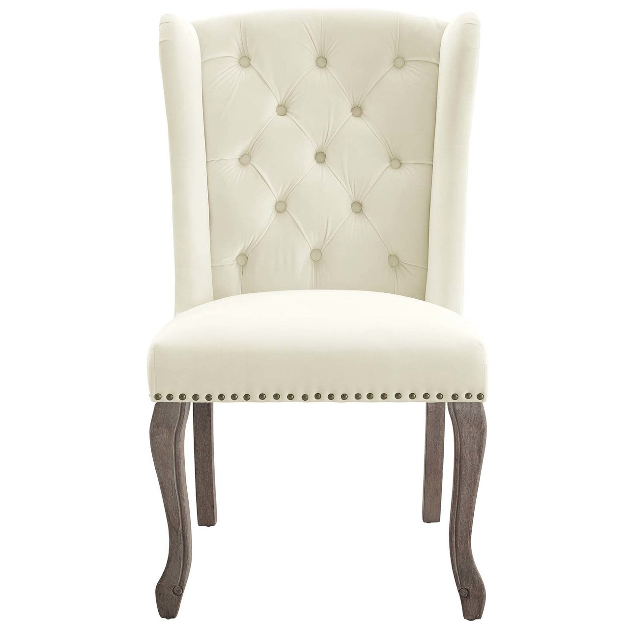 Apprise French Vintage Dining Performance Velvet Side Chair, Velvet Fabric Wood, Ivory White 15398