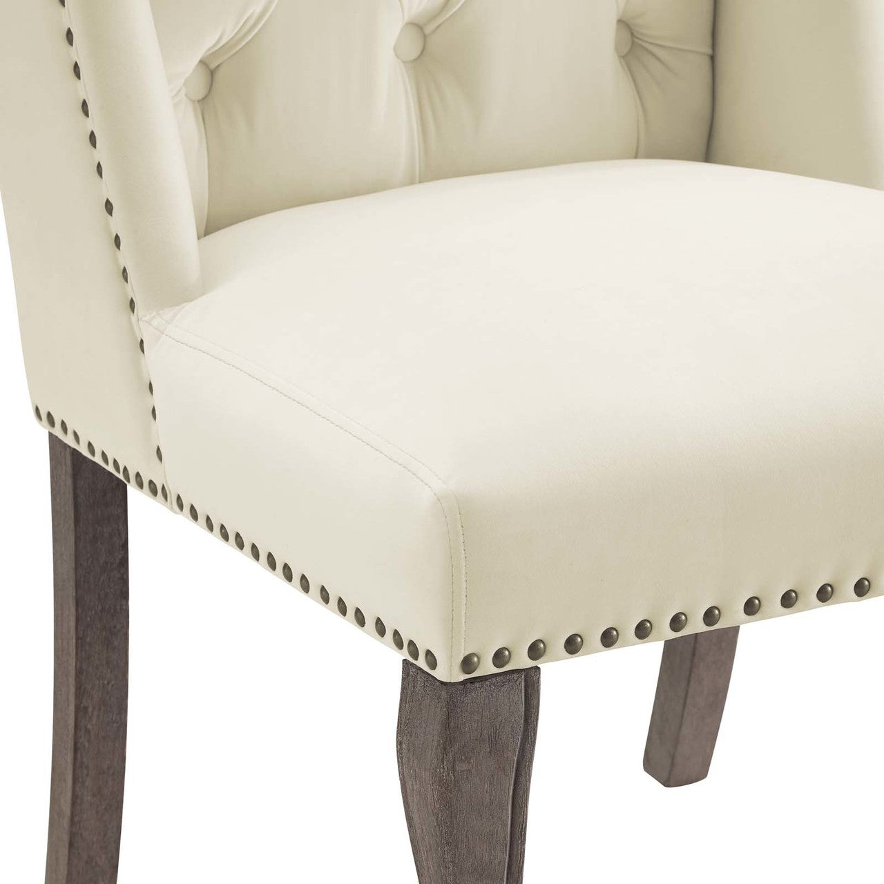 Apprise French Vintage Dining Performance Velvet Side Chair, Velvet Fabric Wood, Ivory White 15398