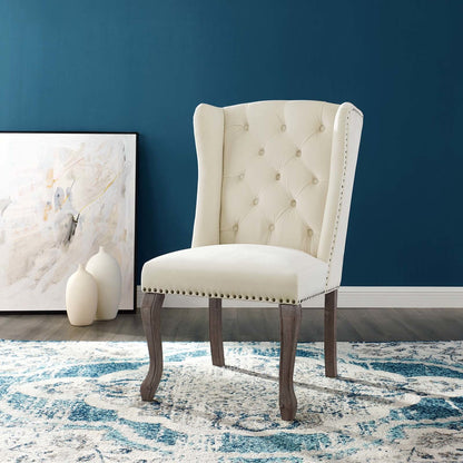 Apprise French Vintage Dining Performance Velvet Side Chair, Velvet Fabric Wood, Ivory White 15398