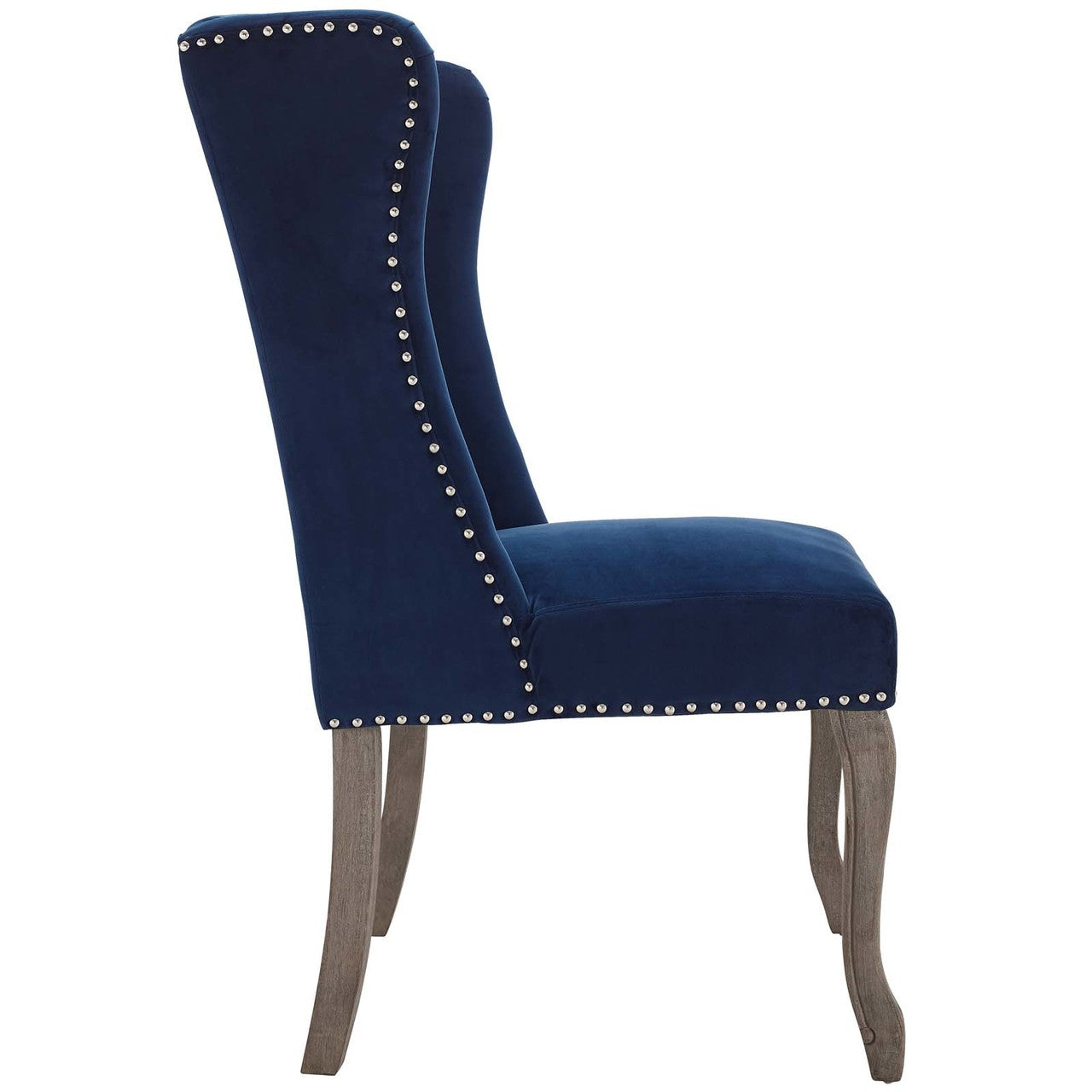 Apprise French Vintage Dining Performance Velvet Side Chair, Velvet Fabric Wood, Navy Blue 15399