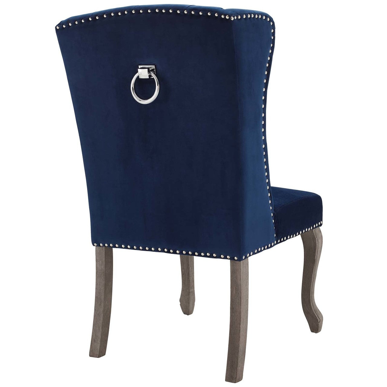 Apprise French Vintage Dining Performance Velvet Side Chair, Velvet Fabric Wood, Navy Blue 15399