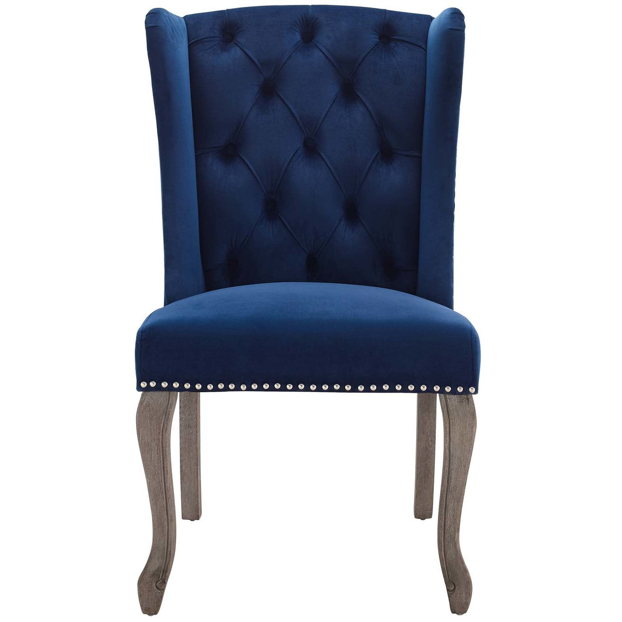 Apprise French Vintage Dining Performance Velvet Side Chair, Velvet Fabric Wood, Navy Blue 15399