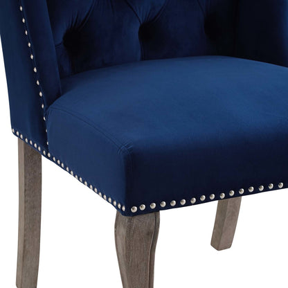 Apprise French Vintage Dining Performance Velvet Side Chair, Velvet Fabric Wood, Navy Blue 15399