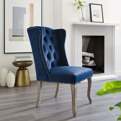Apprise French Vintage Dining Performance Velvet Side Chair, Velvet Fabric Wood, Navy Blue 15399