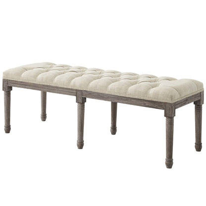 Province French Vintage Performance Velvet Bench, Velvet Fabric, Beige 15400