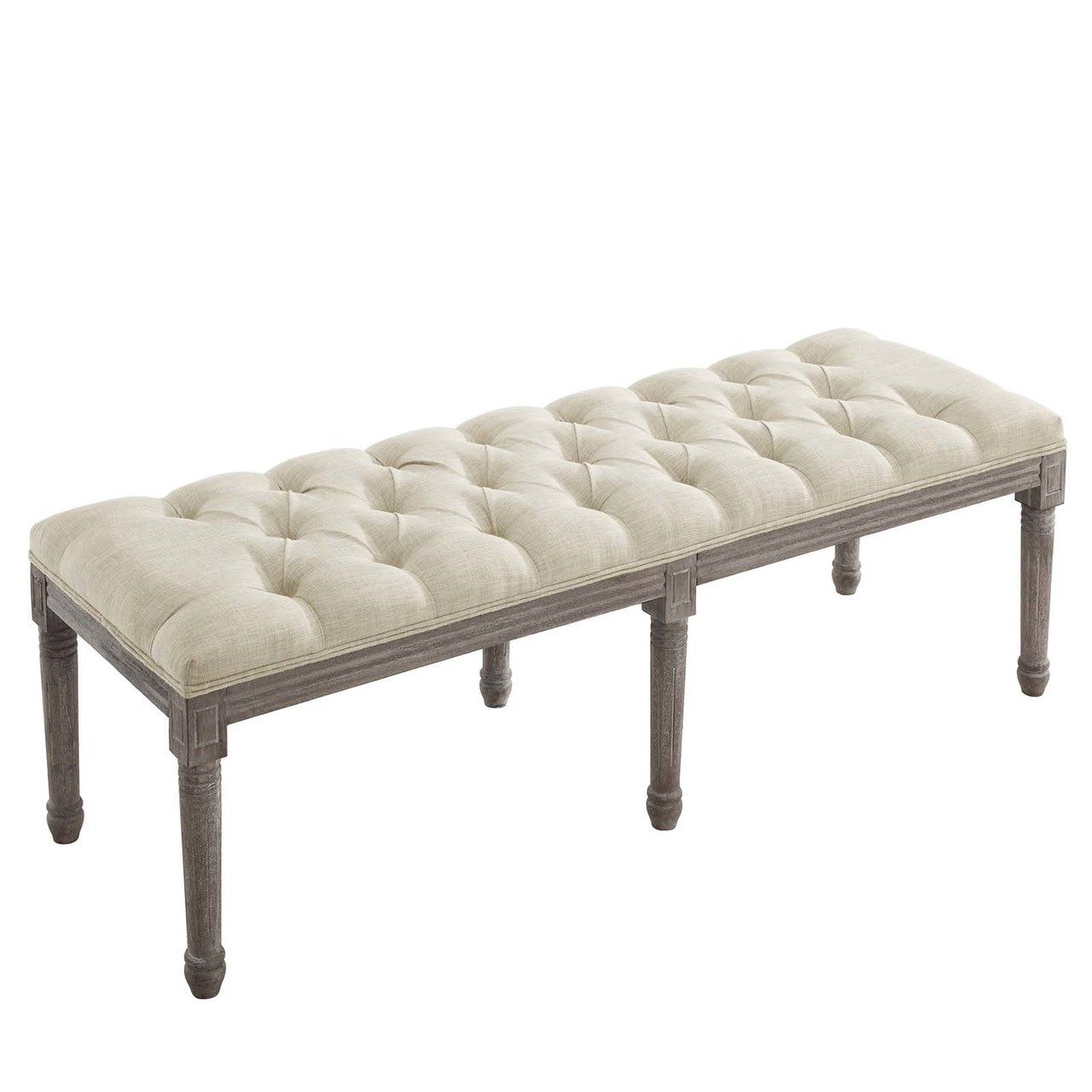 Province French Vintage Performance Velvet Bench, Velvet Fabric, Beige 15400
